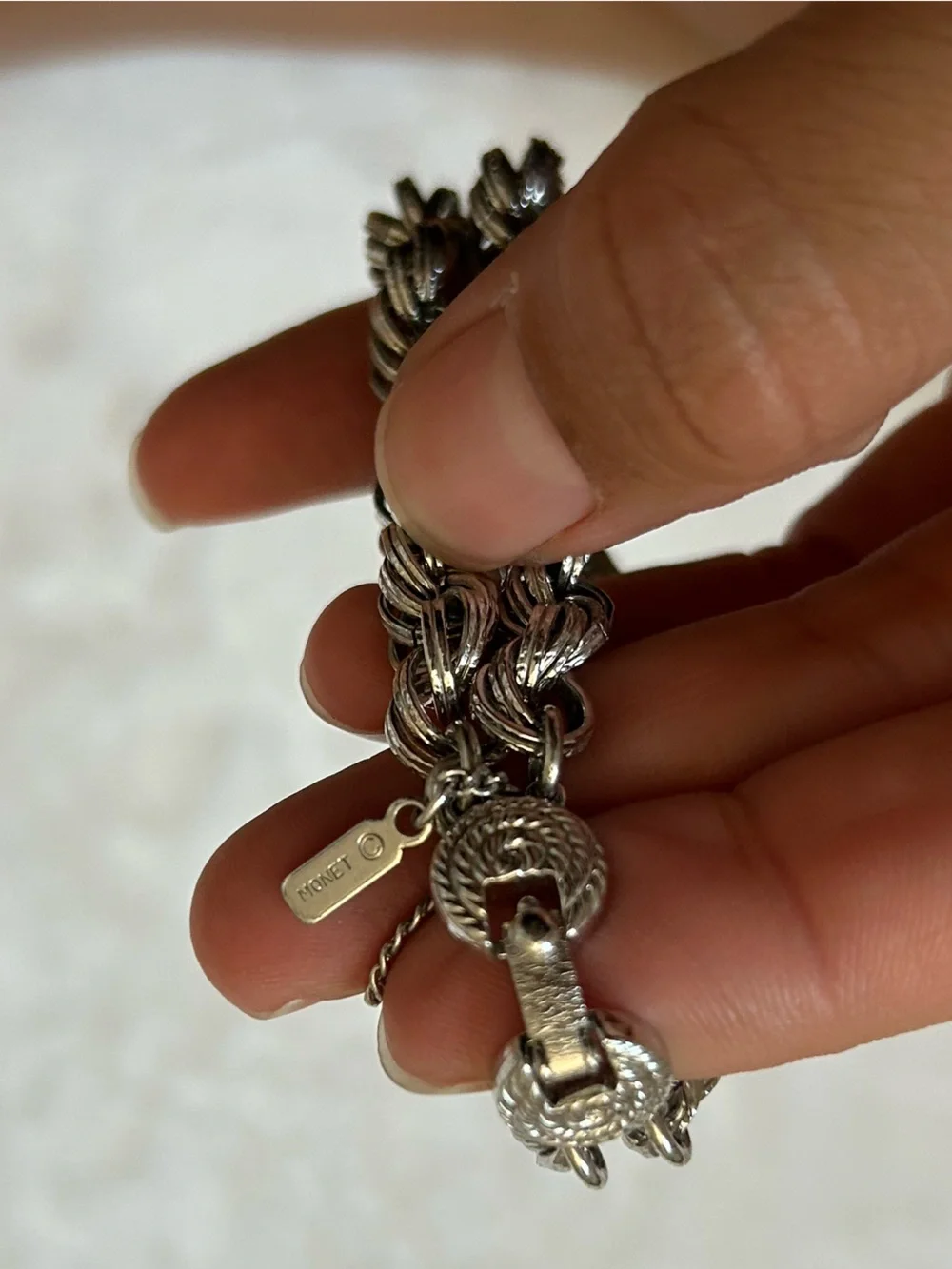 Monet Silver Tone Byzantine Chain Bracelet Vintage